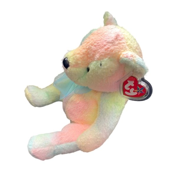 Ty Beanie Buddies Tye Dye Blue Bow Multicolor Plush Stuffed Animal Toy Bear Mell - Picture 3 of 5